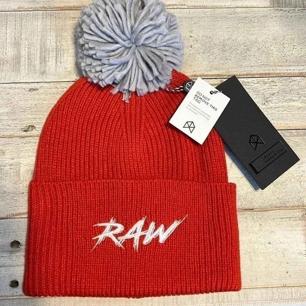 Raw Gear Beanie Red warm‎ winter snow One Size Red Tossel Cap Hat